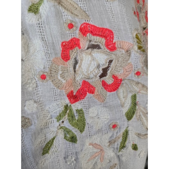 White Embroidered Peasant Blouse | Boho Floral Tunic Top Size Medium - Picture 6 of 10
